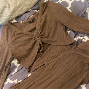 Brown Crop Top & Leggings Set